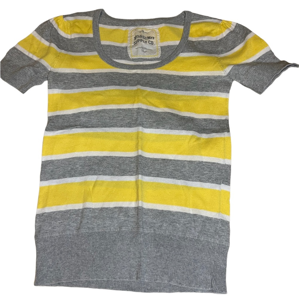 Mossimo Supply Co.| Yellow Grey and White Short Sleeve Striped Sweater